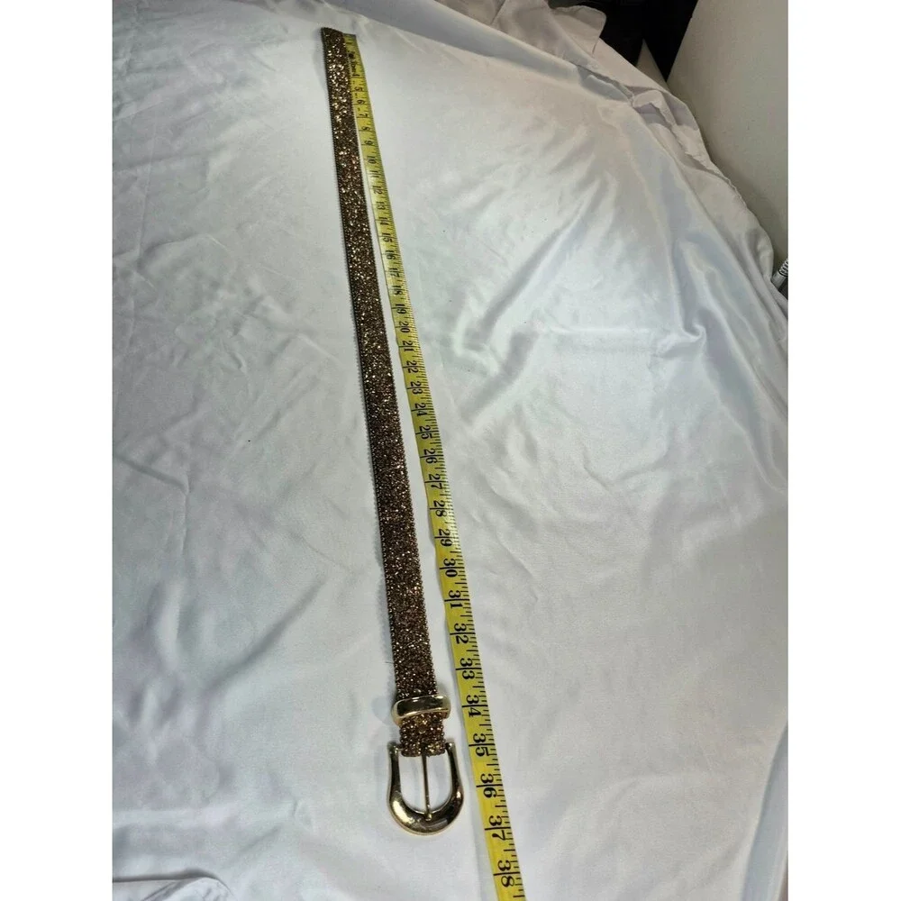 Girls NWOT Gold Sparkle Glitter Western Glam Belt With Beaded Trim S/M